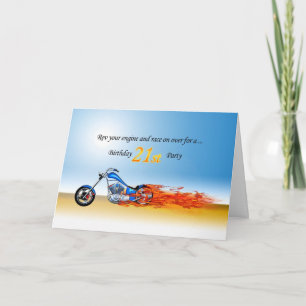 21st Birthday Flaming Motorcycle Party Invitation
