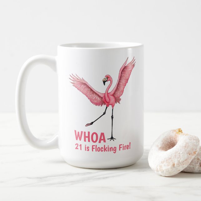 21st Birthday Flocking Fire Flamingo Coffee Mug (With Donut)