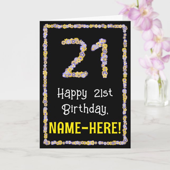 21st Birthday: Floral Flowers Number, Custom Name Card (Orchid)