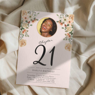 21st Birthday Floral Photo Party Invitation