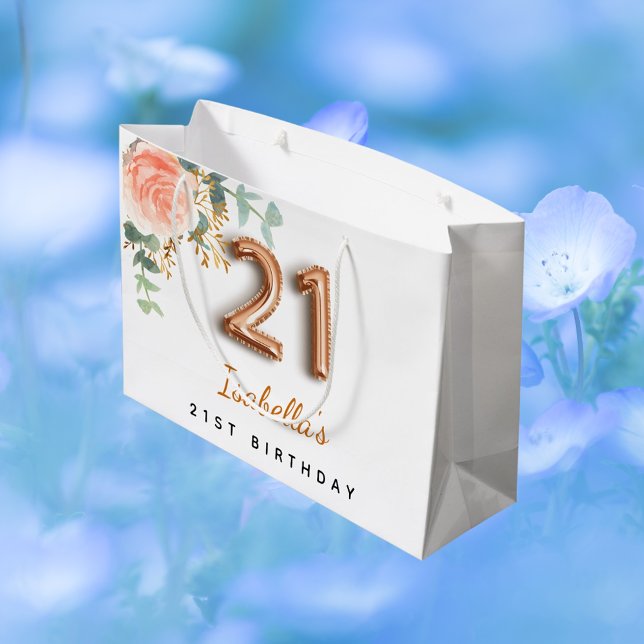 21st birthday floral rose gold eucalyptus birthday large gift bag (Creator Uploaded)