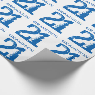 21st Birthday for a grandson, blue text on white. Wrapping Paper