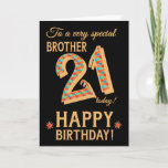 21st Birthday, for Brother, Gold Effect on Black Card<br><div class="desc">A chic 21st Birthday Card for a very special Brother, with the number, 21, in a bright mosaic pattern with a gold-effect outline and all the text in gold-effect lettering (ie not metallic paint). A bright red and gold-effect star is beside the 'Happy Birthday' on this striking digital design by...</div>