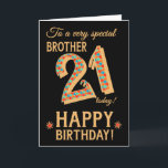 21st Birthday, for Brother, Gold Effect on Black Card<br><div class="desc">A chic 21st Birthday Card for a very special Brother, with the number, 21, in a bright mosaic pattern with a gold-effect outline and all the text in gold-effect lettering (ie not metallic paint). A bright red and gold-effect star is beside the 'Happy Birthday' on this striking digital design by...</div>