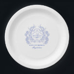 21st Birthday French Blue Floral Crest Custom Paper Plate<br><div class="desc">An elegant French vintage blue floral crest takes centre stage on this timeless custom paper plate. Ornate,  formal and very feminine will make any birthday lady feel very special. Coordinating party supplies are available.</div>
