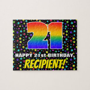 21st Birthday — Fun, Colourful Star Field Pattern Jigsaw Puzzle