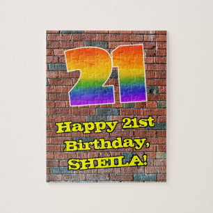 21st Birthday: Fun Graffiti-Inspired Rainbow 21 Jigsaw Puzzle
