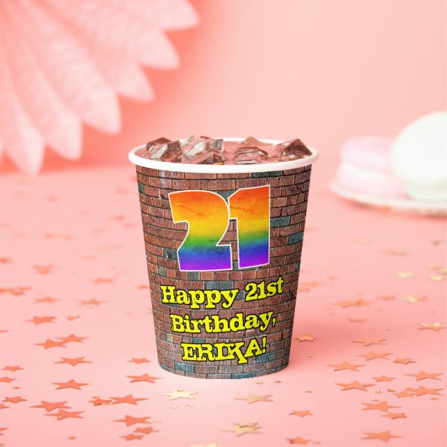 21st Birthday: Fun Graffiti-Inspired Rainbow 21 Paper Cups (Insitu)