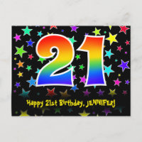 21st Birthday: Fun Stars Pattern, Rainbow 21, Name