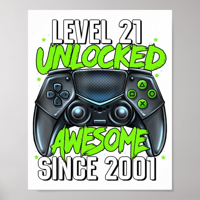 21st Birthday Gaming Level 21 Unlocked Awesome Sin Poster (Front)