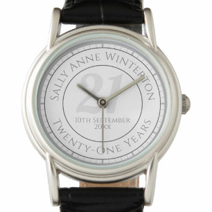 21st Birthday Gift with Name, Age, & Date Watch