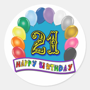 21st Birthday Gifts with Assorted Balloons Design Classic Round Sticker