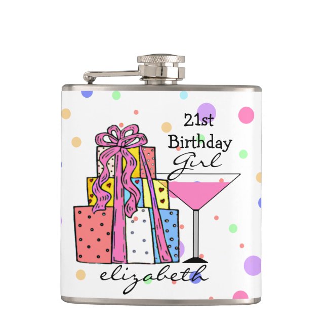 21st Birthday Girl- Hip Flask (Front)