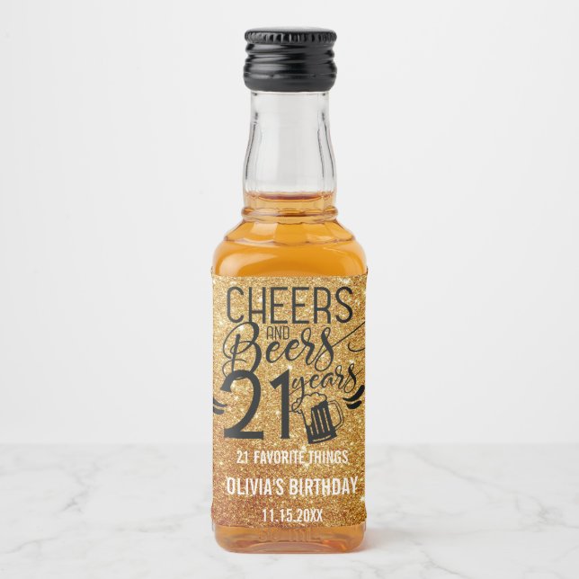 21st birthday Glitter | Cheers & Beers to 21 Years Liquor Bottle Label (Front)