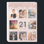 21st birthday glitter drips photo rose gold pink wooden box sign<br><div class="desc">A glamourous and unique 21st birthday gift or keepsake, celebrating her life with a collage of 8 of your photos. Personalise and add a name, age 21 and a date. Grey and dark rose gold coloured letters. Elegant and trendy blush pink background colour. Decorated with rose gold coloured faux glitter...</div>