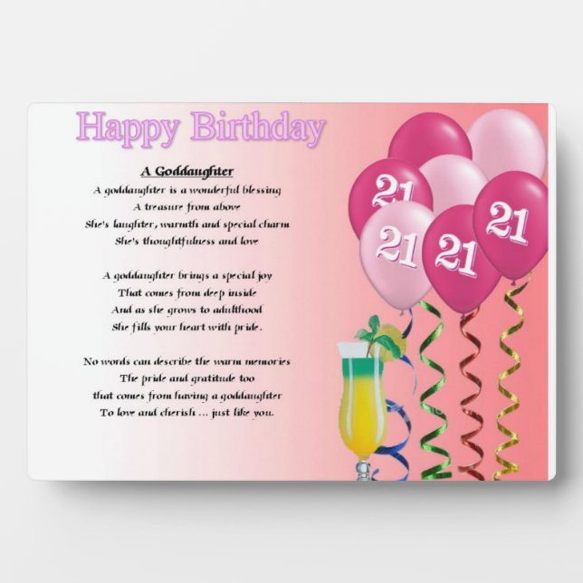 21st Birthday Goddaughter Poem Plaque (Front)