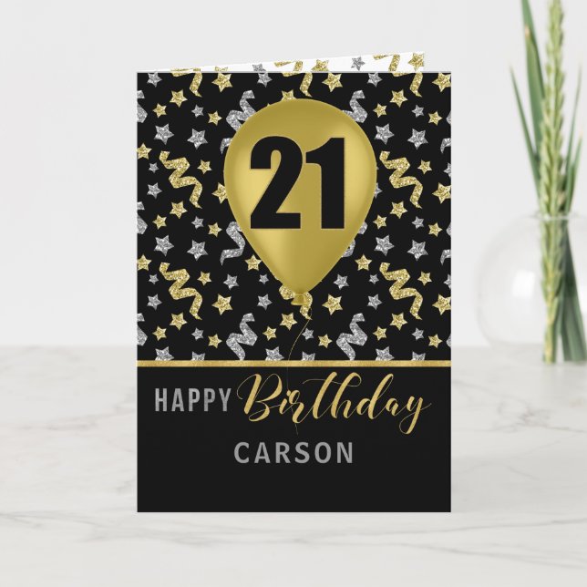21st Birthday Gold and Silver Confetti Balloon Card (Front)