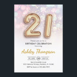 21st Birthday - Gold Balloons Pink Lights Invitation<br><div class="desc">21st birthday party invitation. Elegant design in faux glitter gold with pastel pink and purple lights. Invite card features gold number 21 balloons and script font. Perfect for a stylish bday celebration. Message me if you need custom age.</div>