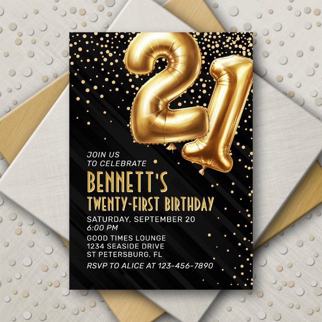 21st Birthday Gold Black Invitation (Creator Uploaded)