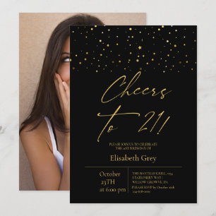 21st Birthday Gold Black Modern  Invitation