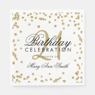 21st Birthday Gold Faux Glitter Confetti White Napkin