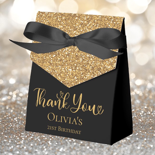 21st Birthday Gold Glitter Black Thank You Favour Box (Creator Uploaded)