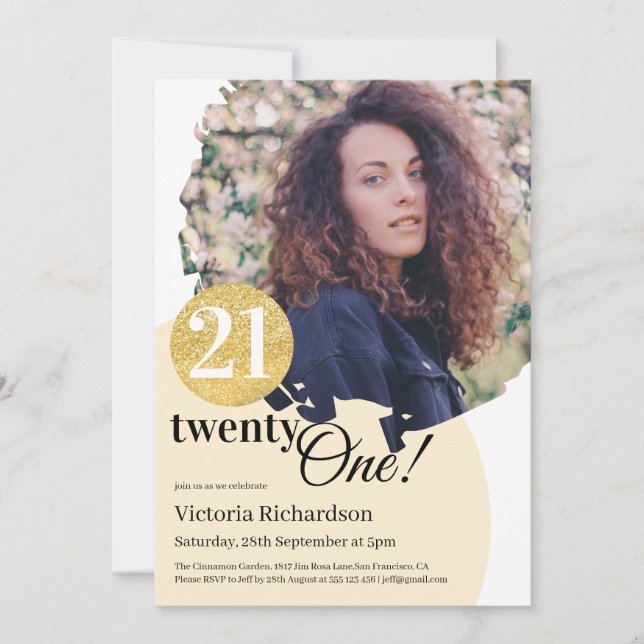 21st Birthday Gold Glitter Modern Custom Photo Invitation (Front)