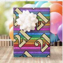 21st Birthday Gold Numbers Glitter Rainbow Stripe 