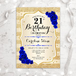 21st Birthday - Gold Stripes Royal Blue Roses Invitation<br><div class="desc">21st Birthday Invitation. Elegant design in gold and royal blue. Features faux glitter gold stripes,  sapphire roses stylish script font and confetti. Perfect for a glam birthday party.</div>
