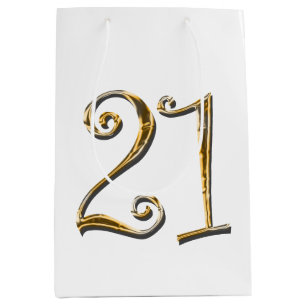 21st birthday gold white elegant medium gift bag
