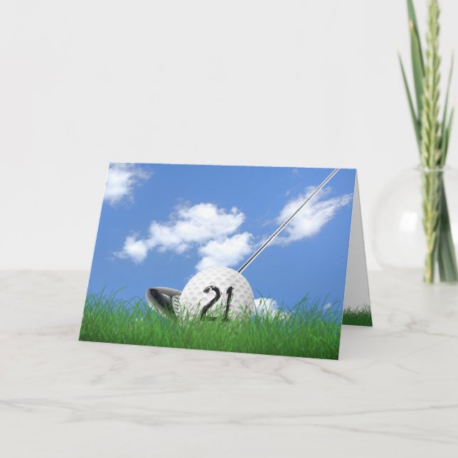 21st birthday golf ball in grass card (Front)