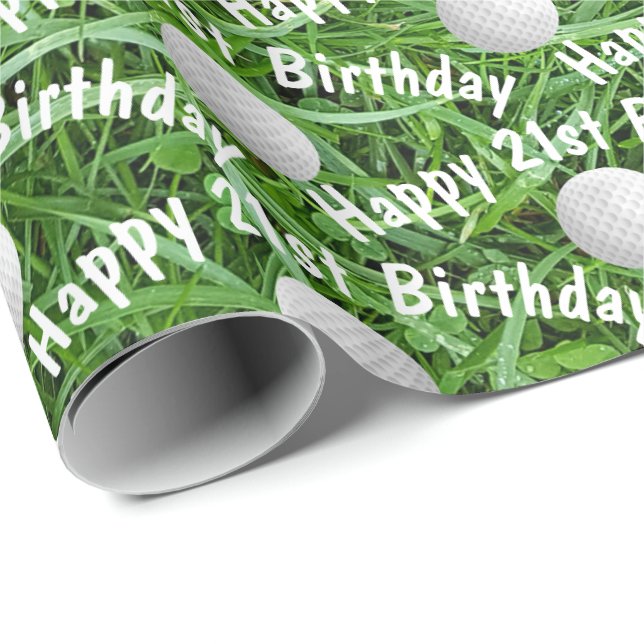 21st Birthday Golf Balls on Grass Wrapping Paper (Roll Corner)