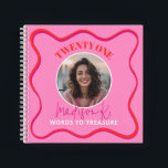 21st Birthday Guest Book Colourful Wavy Red Pink<br><div class="desc">Celebrate a milestone 21st birthday with this vibrant and eye-catching guest book designed for guests to sign and leave warm wishes. The colourful wavy red and pink design adds a fun and festive touch to any 21st birthday party. This custom guest book is the perfect keepsake for the special occasion,...</div>