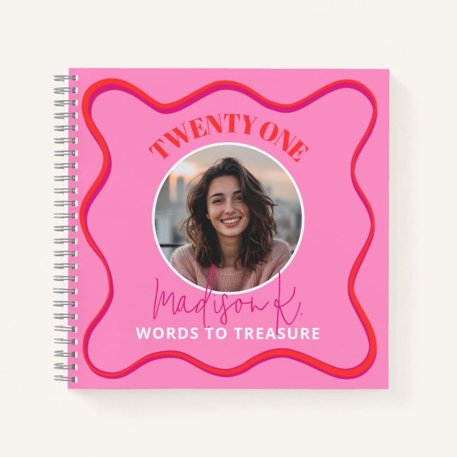 21st Birthday Guest Book Colourful Wavy Red Pink (Front)