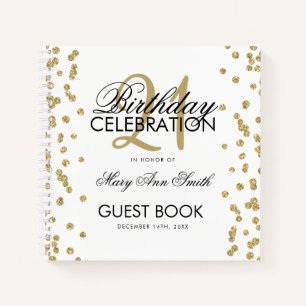 21st Birthday Guestbook Gold Confetti White Notebook
