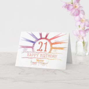 21st Birthday - hand drawn multi-colored sunburst Card