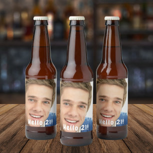 21st birthday hello 21 guys men photo beer bottle label