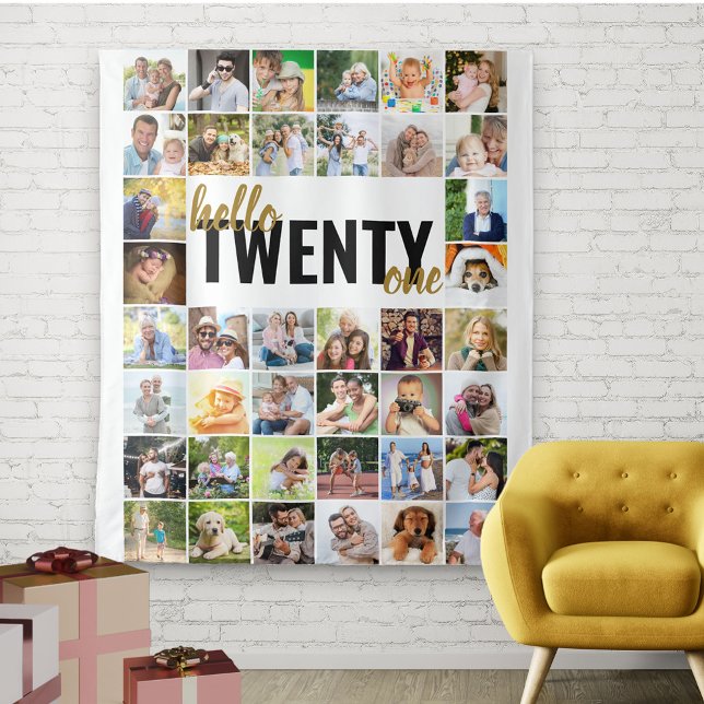 21st Birthday Hello Twenty One 40 Photo Collage Tapestry (Creator Uploaded)