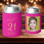 21st Birthday Hot Pink Gold Photo Template Can Cooler<br><div class="desc">Celebrate your loved one's birthday in style with a personalised hot pink and gold birthday can cooler featuring their favourite photo. Discover how this high-quality,  customisable cooler can elevate any birthday celebration and create a lasting impression for the birthday honoree.</div>
