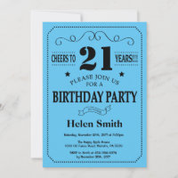 21st Birthday Invitation Black and Blue