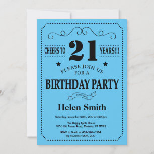 21st Birthday Invitation Black and Blue