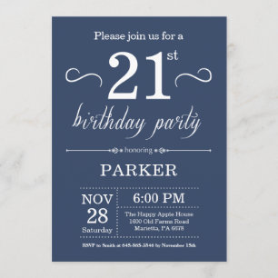 21st Birthday Invitation Blue