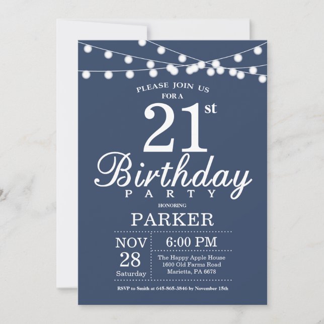 21st Birthday Invitation Blue (Front)