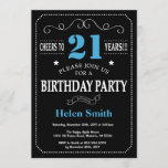 21st Birthday Invitation Blue and Black Chalkboard<br><div class="desc">21st Birthday Invitation Blue and Black Typography. Chalkboard. Black and White Background. Adult Birthday. Male Men or Women Birthday. Kids Boy or Girl Lady Teen Teenage Bday Invite. 13th 15th 16th 18th 20th 21st 30th 40th 50th 60th 70th 80th 90th 100th. Any Age. For further customisation, please click the "Customise...</div>