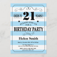 21st Birthday Invitation Blue and White Stripes