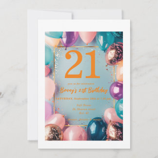 21st Birthday Invitation card designed with ballon