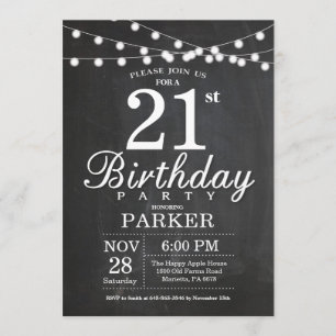 21st Birthday Invitation Chalkboard String Lights