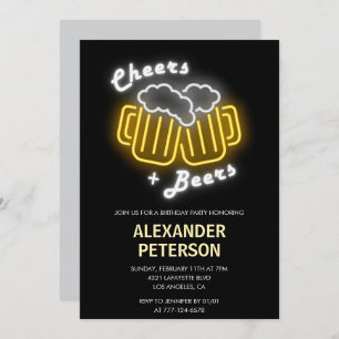 21st birthday invitation Cheers and Beers Men Neon