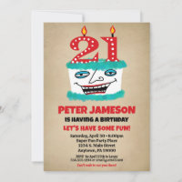 21st Birthday Invitation Funny Cake Casual Mens