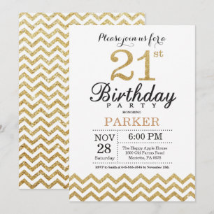21st Birthday Invitation Gold Glitter